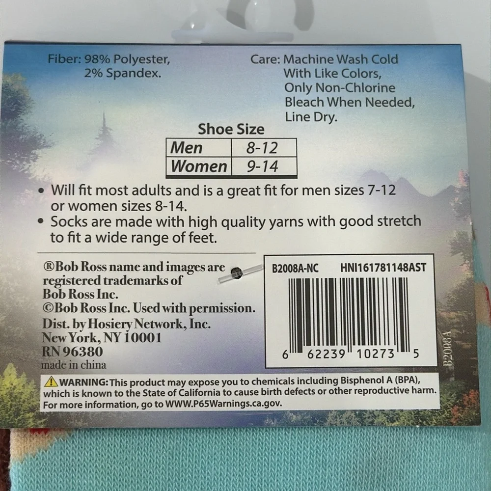 Bob Ross The Joy of Painting Purl Stitched Bust Crew Socks Men’s 8-12 Hosiery